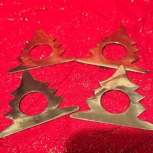 Vintage brass Christmas Tree Napkin Rings to decorate your festive table- used